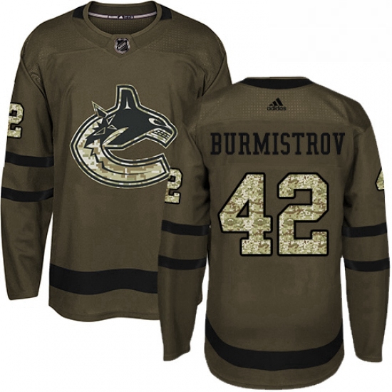 Youth Adidas Vancouver Canucks 42 Alex Burmistrov Authentic Green Salute to Service NHL Jersey