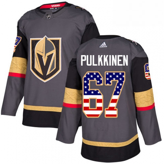 Youth Adidas Vegas Golden Knights 67 Teemu Pulkkinen Authentic Gray USA Flag Fashion NHL Jersey