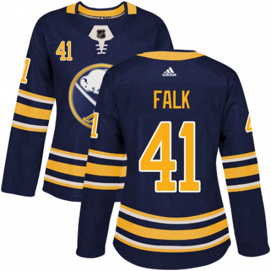 Womens Adidas Buffalo Sabres 41 Justin Falk Authentic Navy Blue Home NHL Jersey