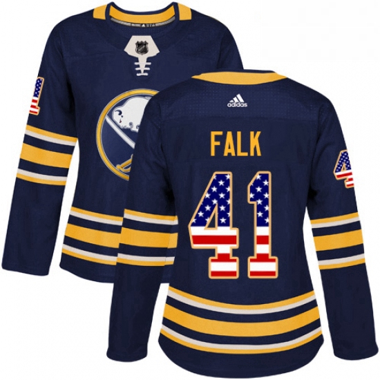 Womens Adidas Buffalo Sabres 41 Justin Falk Authentic Navy Blue USA Flag Fashion NHL Jersey