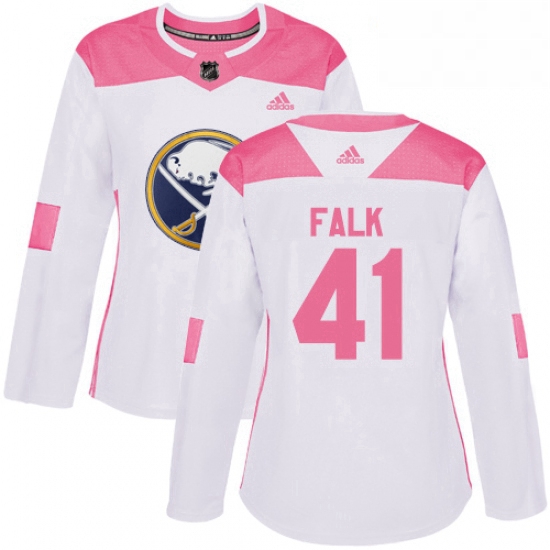 Womens Adidas Buffalo Sabres 41 Justin Falk Authentic WhitePink Fashion NHL Jersey