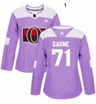 Womens Adidas Ottawa Senators 71 Gabriel Gagne Authentic Purple Fights Cancer Practice NHL Jersey