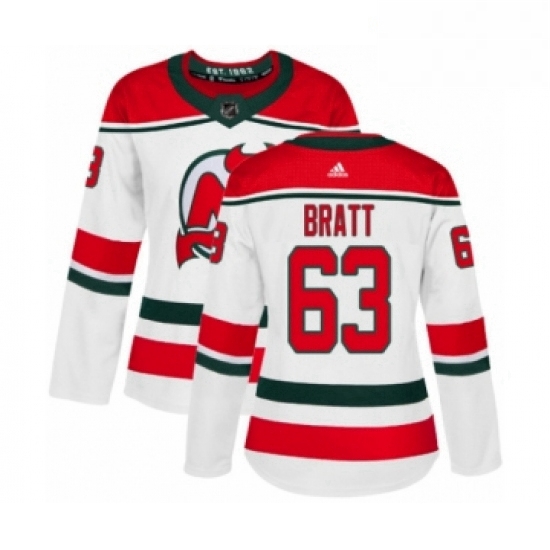 Womens Adidas New Jersey Devils 63 Jesper Bratt Authentic White Alternate NHL Jersey