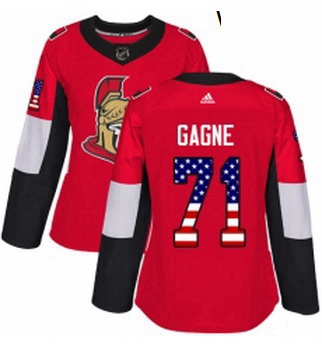 Womens Adidas Ottawa Senators 71 Gabriel Gagne Authentic Red USA Flag Fashion NHL Jersey