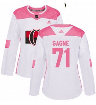 Womens Adidas Ottawa Senators 71 Gabriel Gagne Authentic WhitePink Fashion NHL Jersey