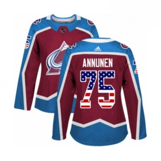 Womens Adidas Colorado Avalanche 75 Justus Annunen Authentic Burgundy Red USA Flag Fashion NHL Jerse