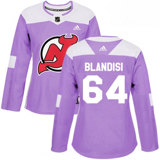 Womens Adidas New Jersey Devils 64 Joseph Blandisi Authentic Purple Fights Cancer Practice NHL Jerse