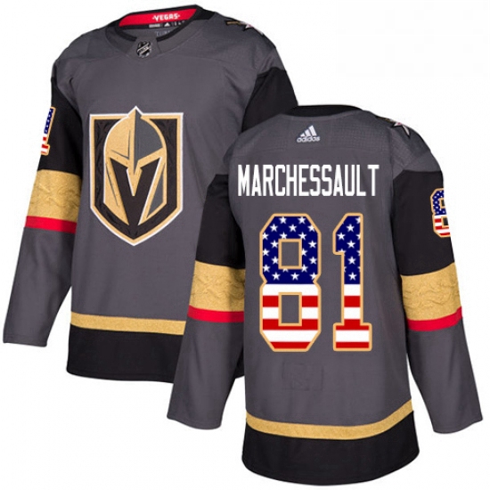 Youth Adidas Vegas Golden Knights 81 Jonathan Marchessault Authentic Gray USA Flag Fashion NHL Jerse