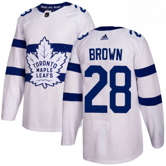 Youth Adidas Toronto Maple Leafs 28 Connor Brown Authentic White 2018 Stadium Series NHL Jersey