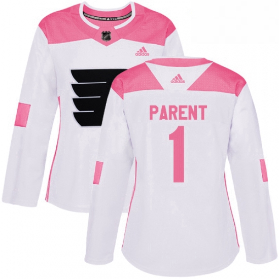 Womens Adidas Philadelphia Flyers 1 Bernie Parent Authentic WhitePink Fashion NHL Jersey