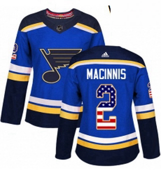 Womens Adidas St Louis Blues 2 Al Macinnis Authentic Blue USA Flag Fashion NHL Jersey