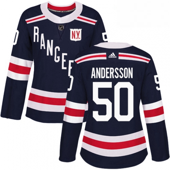 Womens Adidas New York Rangers 50 Lias Andersson Authentic Navy Blue 2018 Winter Classic NHL Jersey