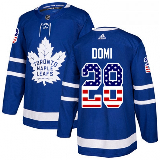 Youth Adidas Toronto Maple Leafs 28 Tie Domi Authentic Royal Blue USA Flag Fashion NHL Jersey