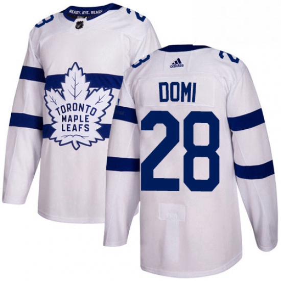 Youth Adidas Toronto Maple Leafs 28 Tie Domi Authentic White 2018 Stadium Series NHL Jersey