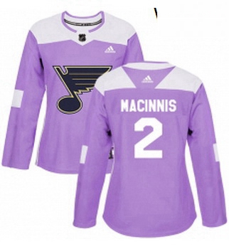 Womens Adidas St Louis Blues 2 Al Macinnis Authentic Purple Fights Cancer Practice NHL Jersey