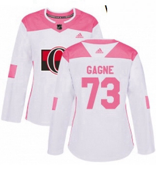 Womens Adidas Ottawa Senators 73 Gabriel Gagne Authentic White Pink Fashion NHL Jersey