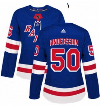 Womens Adidas New York Rangers 50 Lias Andersson Authentic Royal Blue Home NHL Jersey