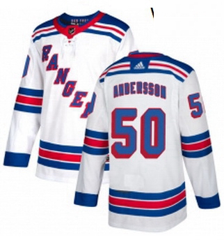 Womens Adidas New York Rangers 50 Lias Andersson Authentic White Away NHL Jersey