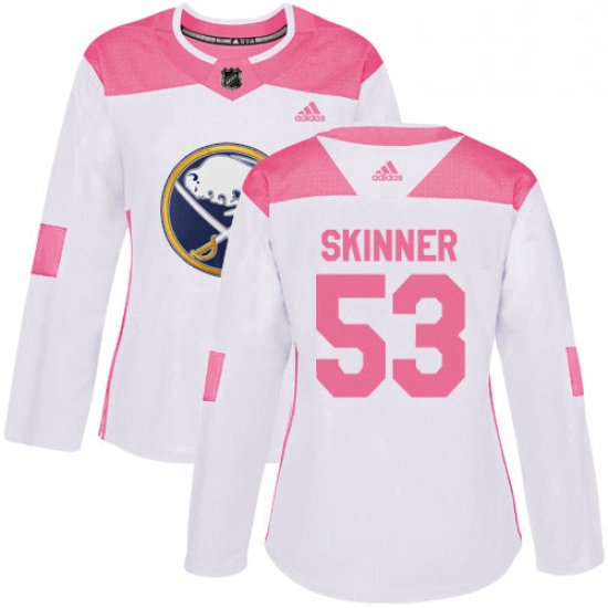 Womens Adidas Buffalo Sabres 53 Jeff Skinner White Pink Authentic Fashion Stitched NHL Jersey