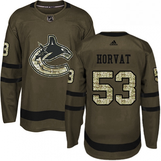 Youth Adidas Vancouver Canucks 53 Bo Horvat Premier Green Salute to Service NHL Jersey