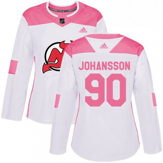 Womens Adidas New Jersey Devils 90 Marcus Johansson Authentic WhitePink Fashion NHL Jersey