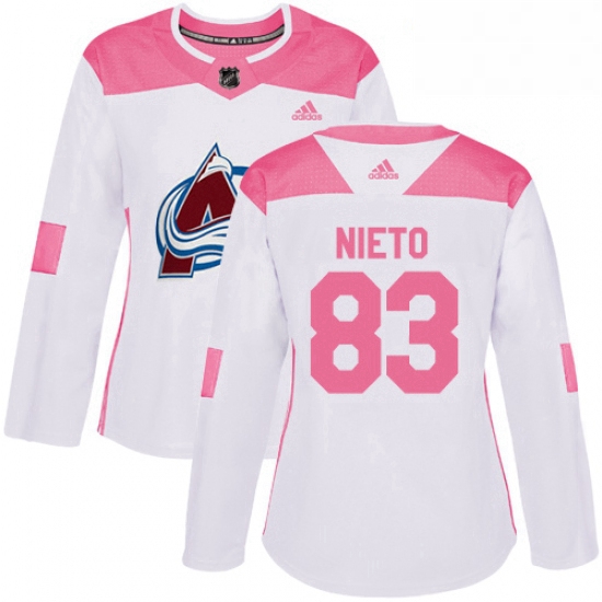 Womens Adidas Colorado Avalanche 83 Matt Nieto Authentic WhitePink Fashion NHL Jersey