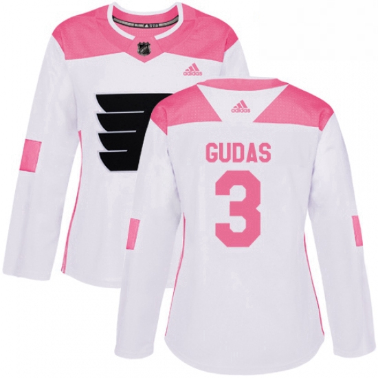 Womens Adidas Philadelphia Flyers 3 Radko Gudas Authentic WhitePink Fashion NHL Jersey