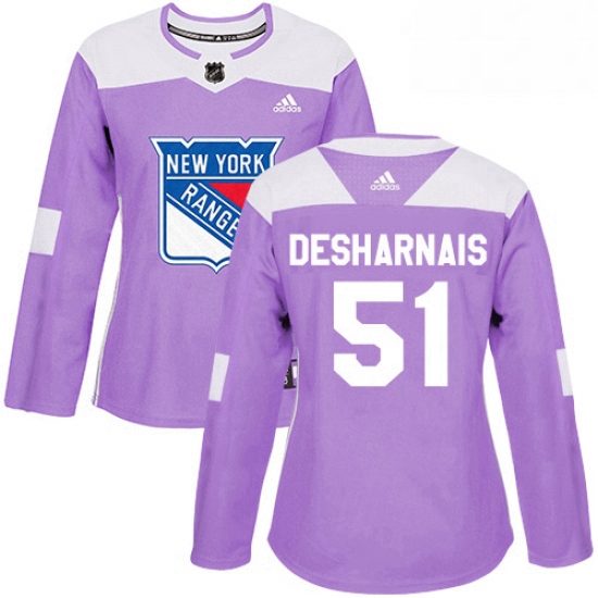 Womens Adidas New York Rangers 51 David Desharnais Authentic Purple Fights Cancer Practice NHL Jerse