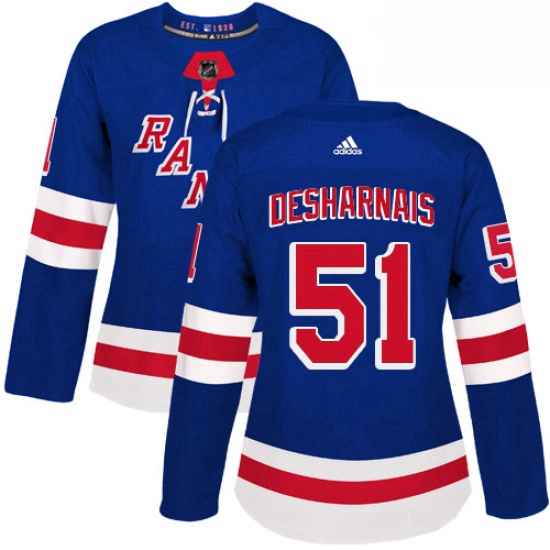 Womens Adidas New York Rangers 51 David Desharnais Authentic Royal Blue Home NHL Jersey