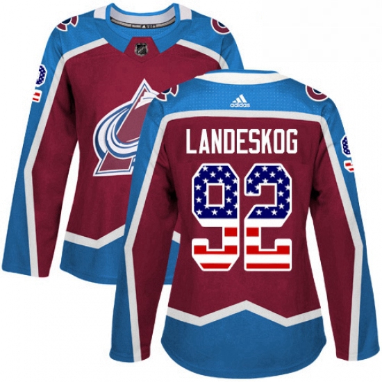 Womens Adidas Colorado Avalanche 92 Gabriel Landeskog Authentic Burgundy Red USA Flag Fashion NHL Je