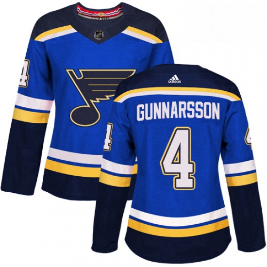 Womens Adidas St Louis Blues 4 Carl Gunnarsson Premier Royal Blue Home NHL Jersey