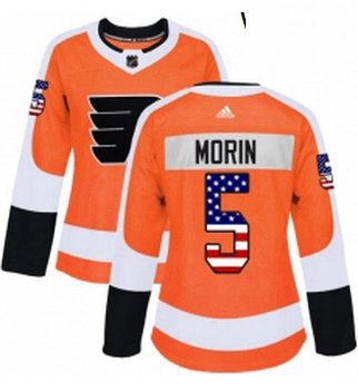 Womens Adidas Philadelphia Flyers 5 Samuel Morin Authentic Orange USA Flag Fashion NHL Jersey