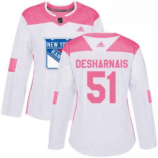 Womens Adidas New York Rangers 51 David Desharnais Authentic WhitePink Fashion NHL Jersey