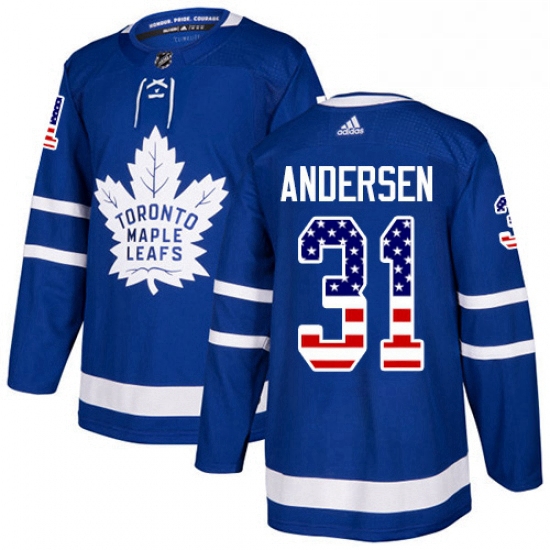 Youth Adidas Toronto Maple Leafs 31 Frederik Andersen Authentic Royal Blue USA Flag Fashion NHL Jers