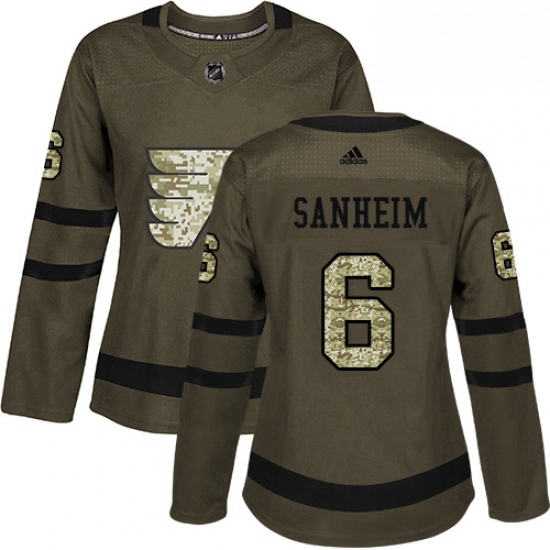 Womens Adidas Philadelphia Flyers 6 Travis Sanheim Authentic Green Salute to Service NHL Jersey