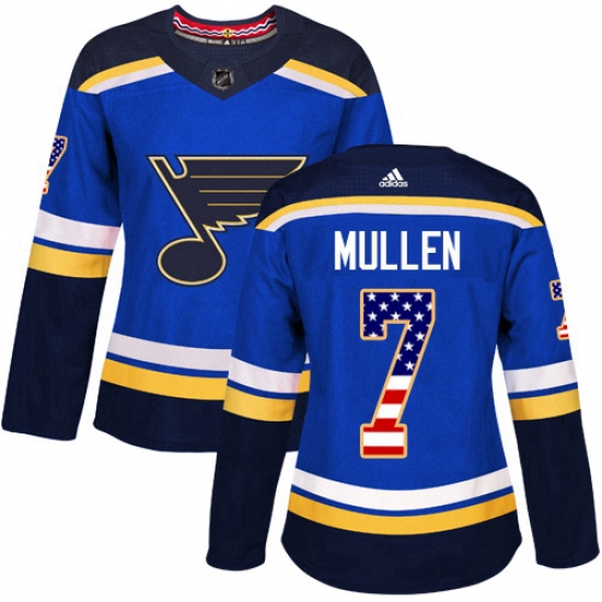 Womens Adidas St Louis Blues 7 Joe Mullen Authentic Blue USA Flag Fashion NHL Jersey