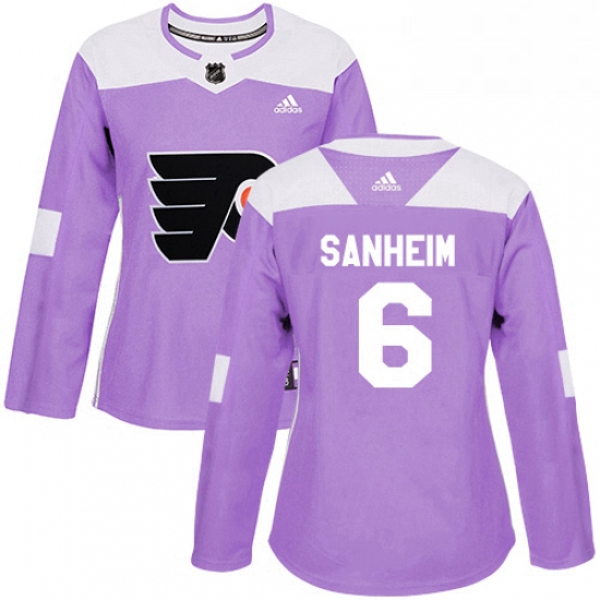 Womens Adidas Philadelphia Flyers 6 Travis Sanheim Authentic Purple Fights Cancer Practice NHL Jerse