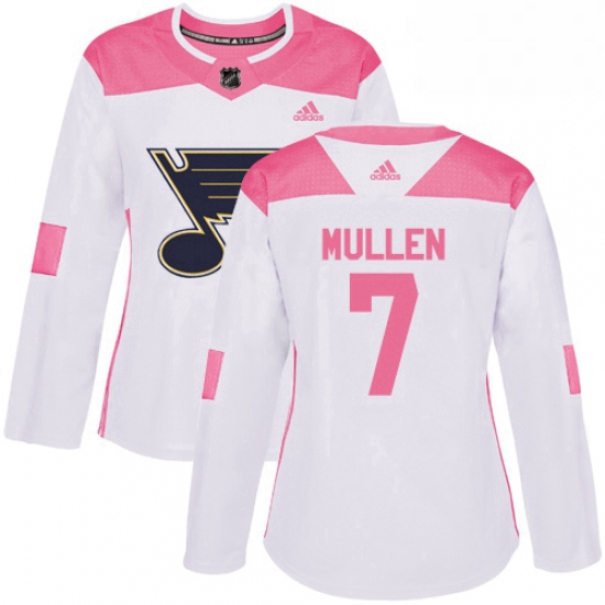 Womens Adidas St Louis Blues 7 Joe Mullen Authentic WhitePink Fashion NHL Jersey