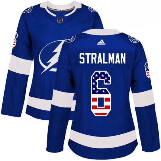 Womens Adidas Tampa Bay Lightning 6 Anton Stralman Authentic Blue USA Flag Fashion NHL Jersey