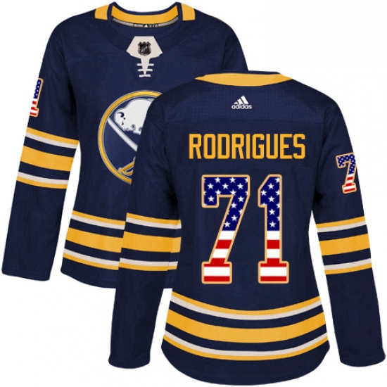 Womens Adidas Buffalo Sabres 71 Evan Rodrigues Authentic Navy Blue USA Flag Fashion NHL Jersey