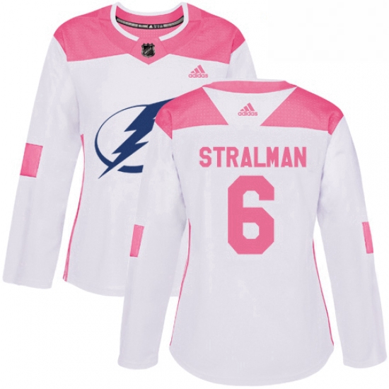 Womens Adidas Tampa Bay Lightning 6 Anton Stralman Authentic WhitePink Fashion NHL Jersey