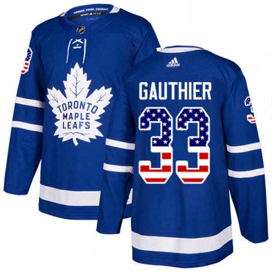 Youth Adidas Toronto Maple Leafs 33 Frederik Gauthier Authentic Royal Blue USA Flag Fashion NHL Jers