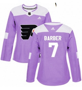 Womens Adidas Philadelphia Flyers 7 Bill Barber Authentic Purple Fights Cancer Practice NHL Jersey