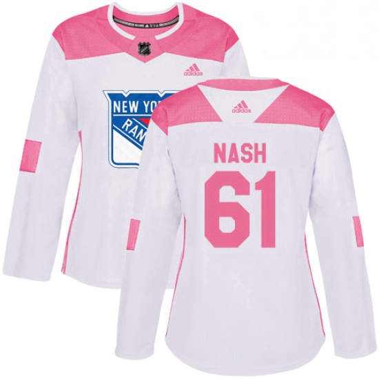 Womens Adidas New York Rangers 61 Rick Nash Authentic WhitePink 