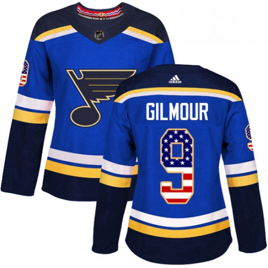 Womens Adidas St Louis Blues 9 Doug Gilmour Authentic Blue USA Flag Fashion NHL Jersey