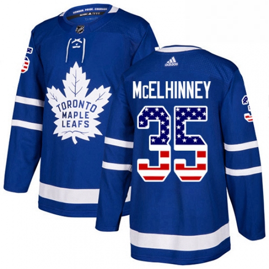 Youth Adidas Toronto Maple Leafs 35 Curtis McElhinney Authentic Royal Blue USA Flag Fashion NHL Jers