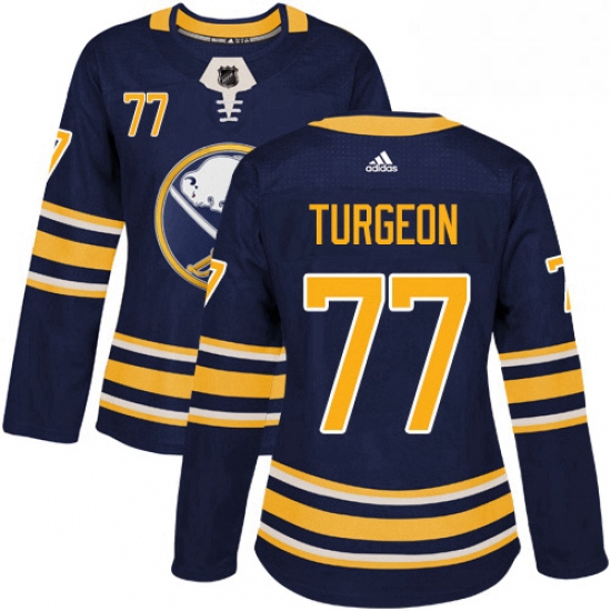 Womens Adidas Buffalo Sabres 77 Pierre Turgeon Authentic Navy Blue Home NHL Jersey