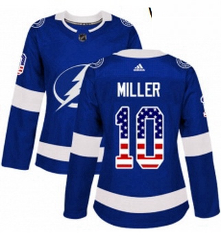 Womens Adidas Tampa Bay Lightning 10 JT Miller Authentic Blue USA Flag Fashion NHL Jersey