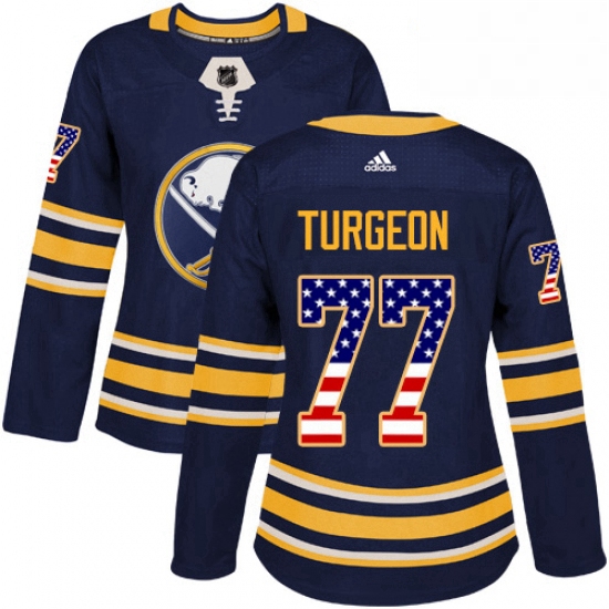 Womens Adidas Buffalo Sabres 77 Pierre Turgeon Authentic Navy Blue USA Flag Fashion NHL Jersey