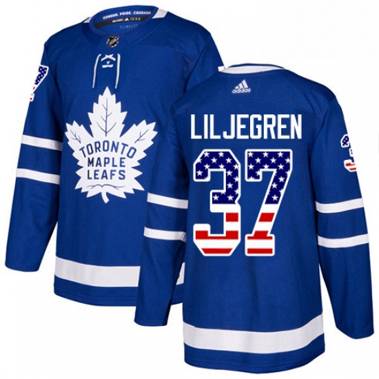 Youth Adidas Toronto Maple Leafs 37 Timothy Liljegren Authentic Royal Blue USA Flag Fashion NHL Jers